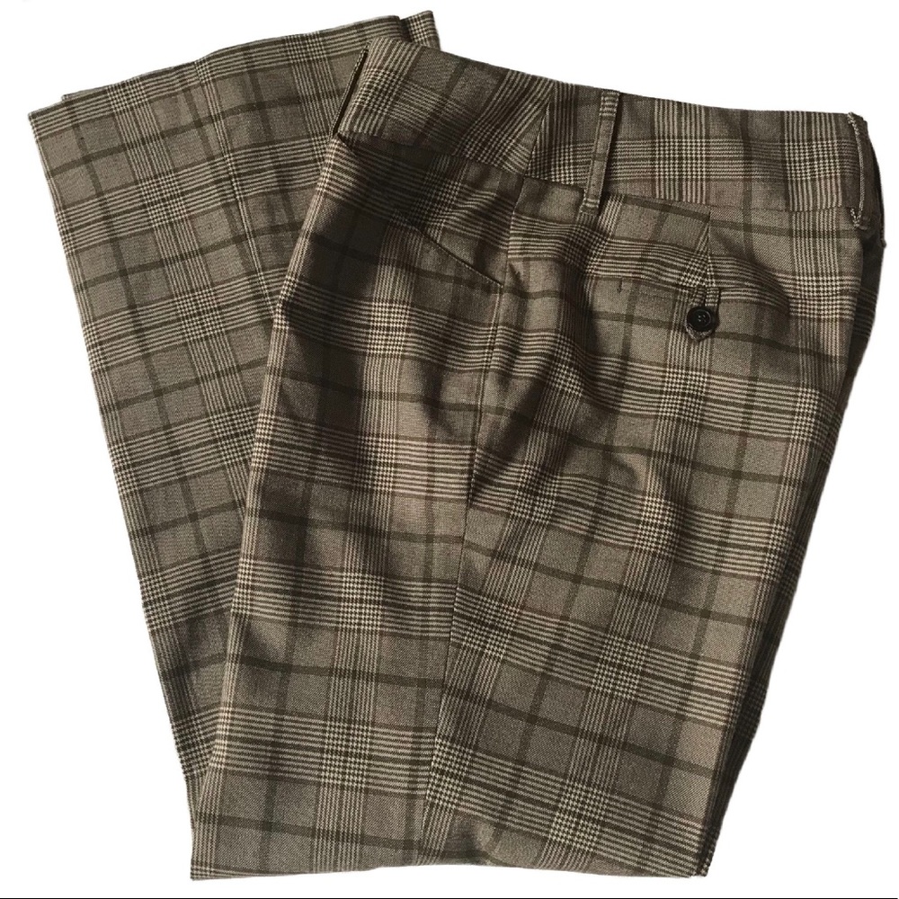 Michael Kors Green & Brown Glen Plaid Slacks